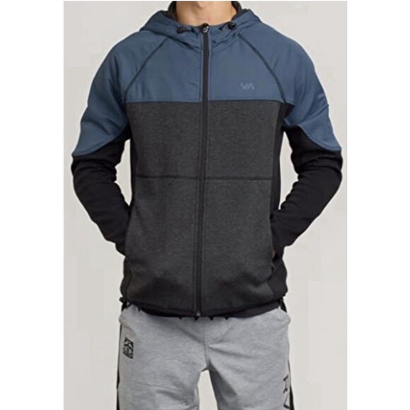 RVCA advanced Men's Hooded Full Zip Up Jacket Size Large Blue & Gray - Picture 1 of 12